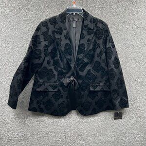 Apostrophe Womens Jacket 16W Black Geometric Textured Long Sleeve Tie Front